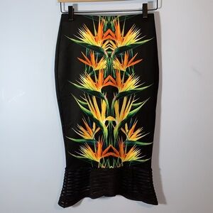 Bisou Bisou Black mermaid flutter peplum black pensil skirt birds of paradise XS